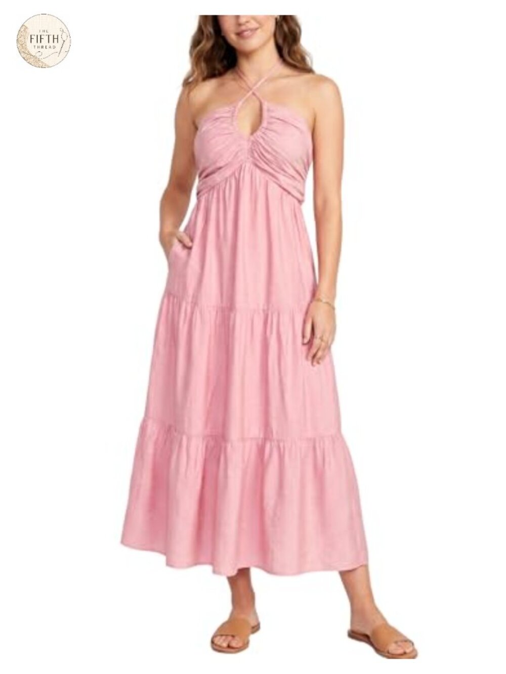 Women's Halter Tiered Maxi Dress with Pockets